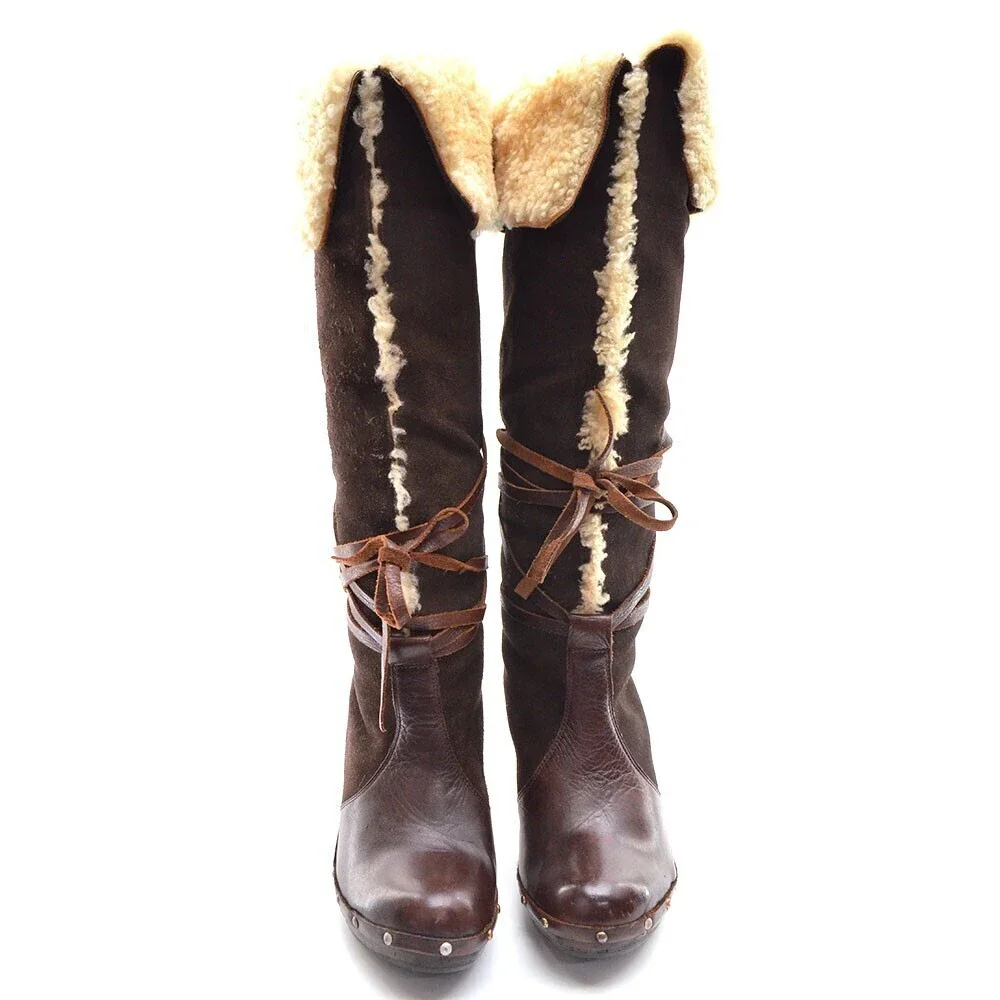 Michael Kors Brown Suede Shearling Knee Boots 8.5 M